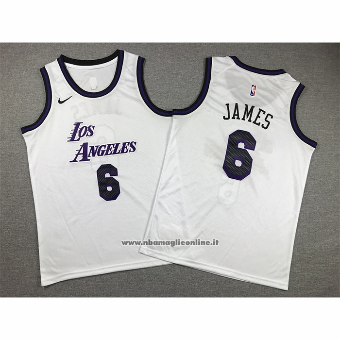 Maglia Bambino Los Angeles Lakers LeBron James #6 Citta 2022-23 Bianco